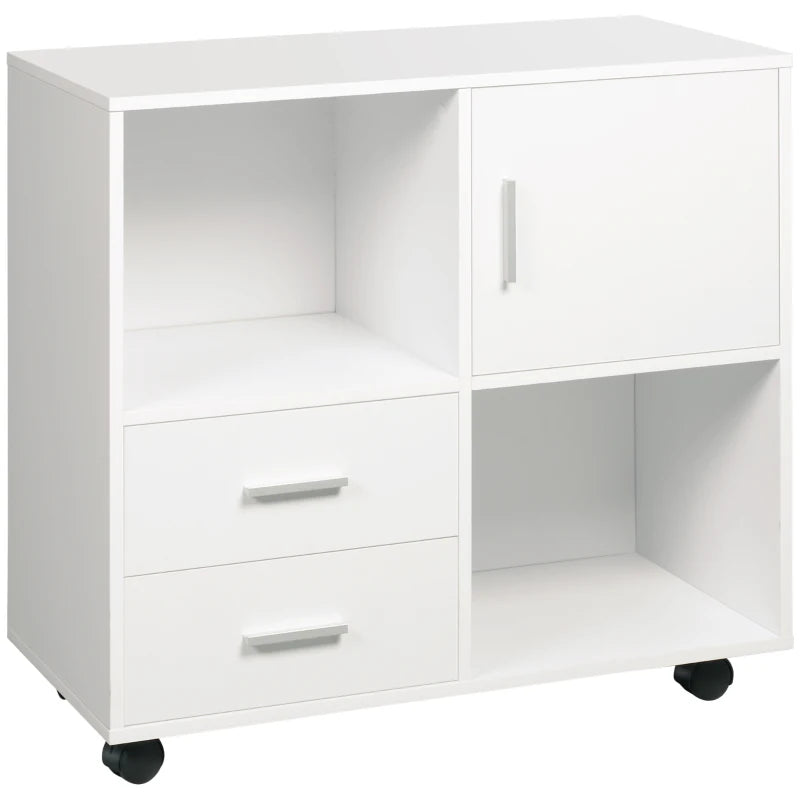 White Printer Stand with Shelves, Drawers & Compartment, Mobile Office Table