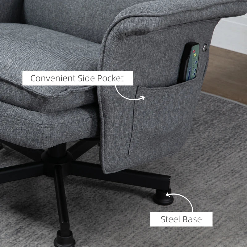 Grey Swivel Massage Recliner Chair with Footstool and Remote Control