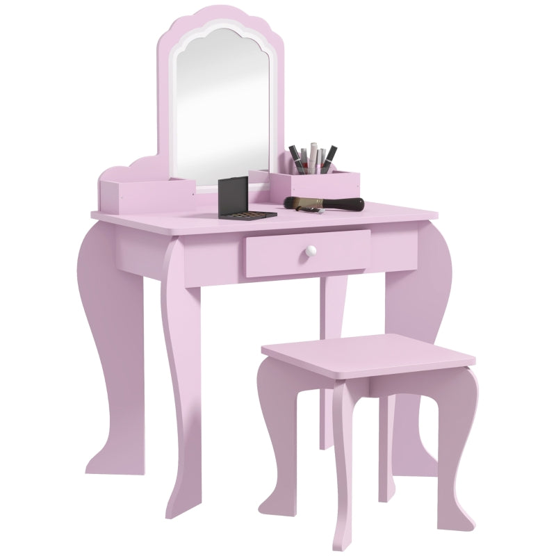 Kids Pink Cloud Vanity Set with Mirror, Stool, Drawer & Storage - Ages 3-6