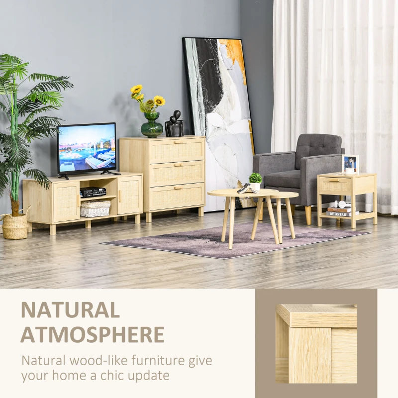 Rattan Drawer Nightstand, Farmhouse Side Table Set