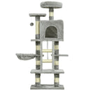 Grey Cat Tree with Scratching Post, House, Hammock, Toy Balls - 132cm