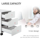 White 3-Drawer Mobile File Cabinet with Wheels for Home Office