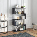 Black S-Shaped 5-Tier Bookcase - Modern Freestanding Storage Shelf (80 x 30 x 145cm)