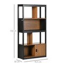 Modern Walnut Brown 4-Tier Bookshelf with Storage Cabinet