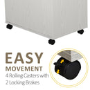 White Kitchen Microwave Cart with Cabinet and Locking Wheels