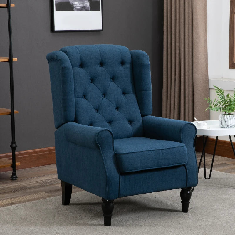 Blue Retro Wingback Accent Chair for Living Room and Bedroom