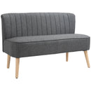 Grey Linen 2-Seater Sofa with Wood Legs