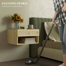 Wood-Effect Rattan Panel Bedside Tables Set - 2 Pack, Brown