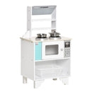 Wooden Kids Toy Kitchen Playset, White, Cooking Bench, Pots, Storage Basket