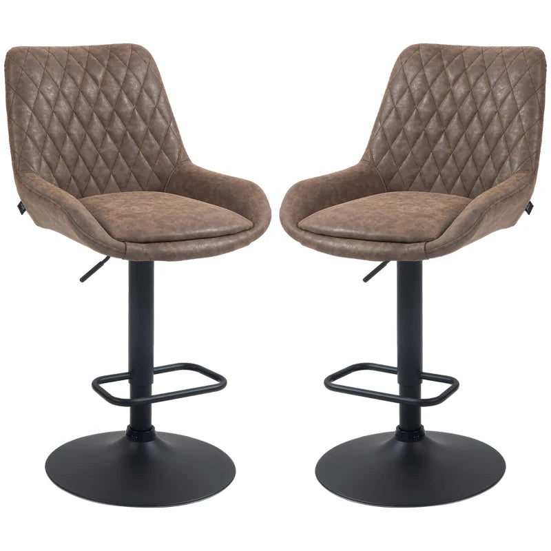 Brown Faux Leather Retro Bar Stools Set of 2