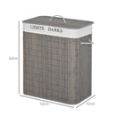 Grey 2-Section Collapsible Laundry Basket with Lid and Handles