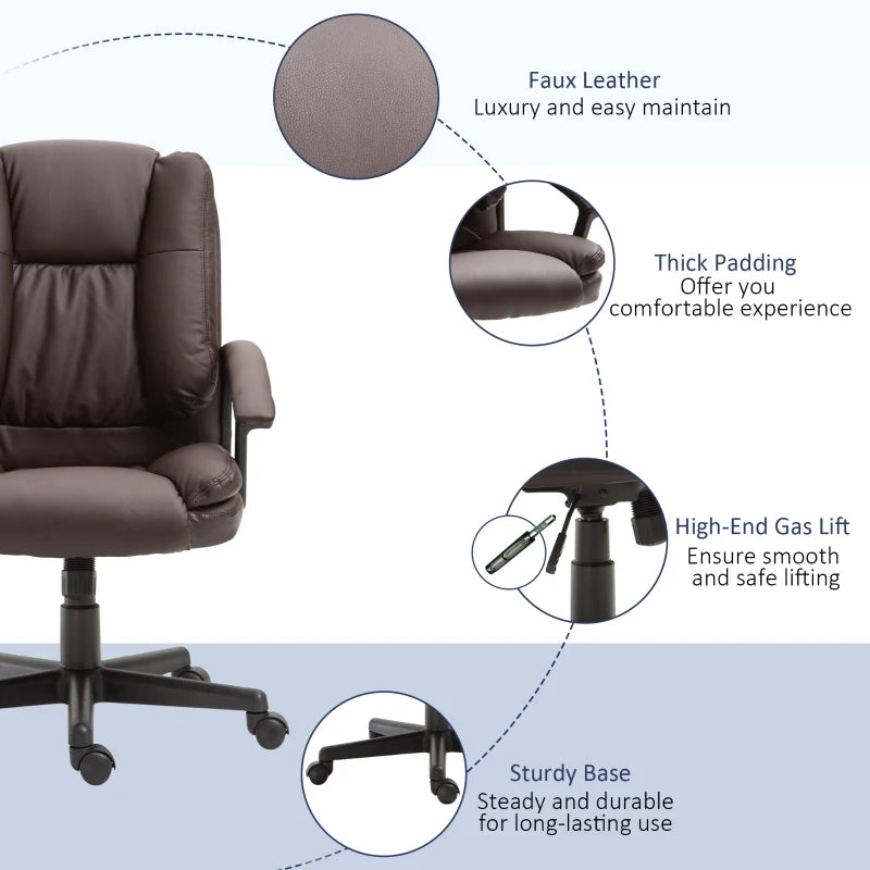 Brown Faux Leather Office Chair with Adjustable Height and Swivel Wheels