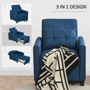 Blue Convertible Sleeper Chair with Adjustable Backrest and Side Pockets