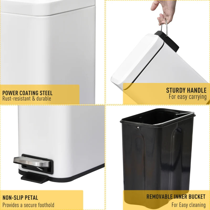 5L White Steel Compact Bin with Quiet-Close Lid