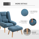 Blue Reclining Armchair with Ottoman and Adjustable Backrest