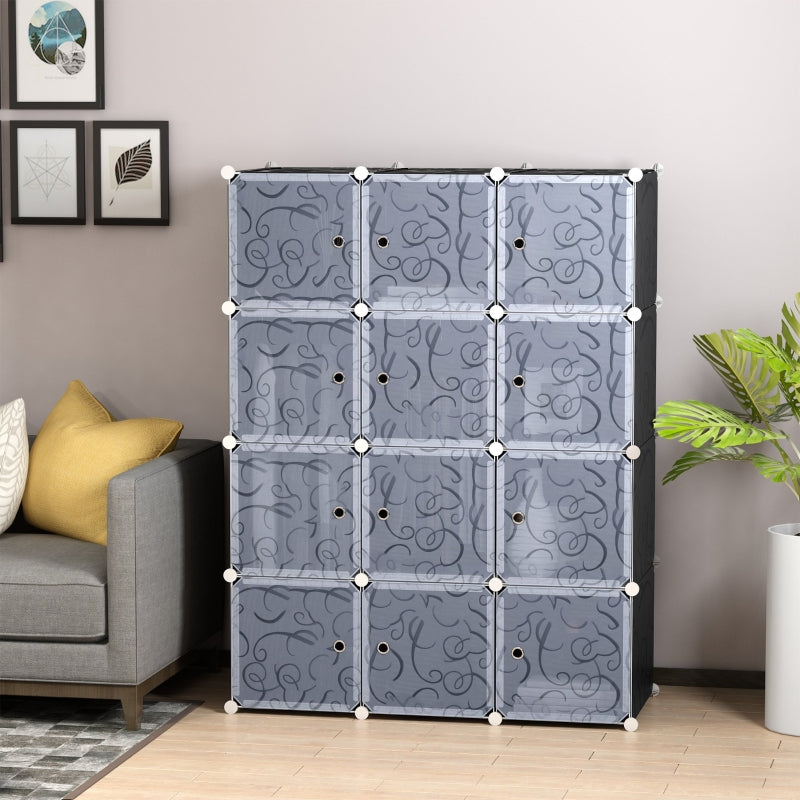 Modular White and Black 12-Cube Bedroom Wardrobe with Hanging Rails