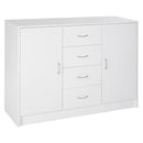 White Four-Drawer Storage Cabinet with Two Doors for Kitchen & Living Room