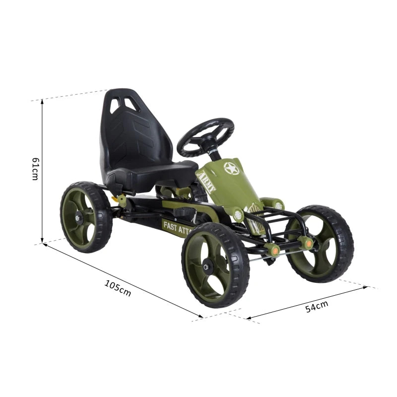 Green Kids Pedal Go Kart with Adjustable Seat and Braking System