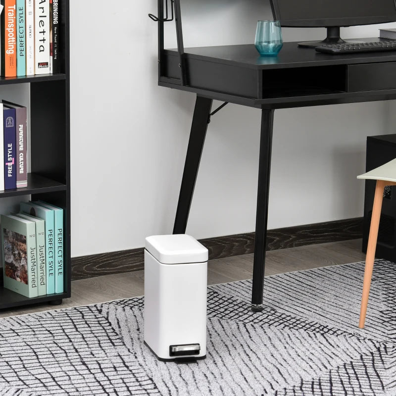 5L White Steel Compact Bin with Quiet-Close Lid