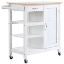 White Kitchen Trolley with Embossed Door Panel and 3 Shelves