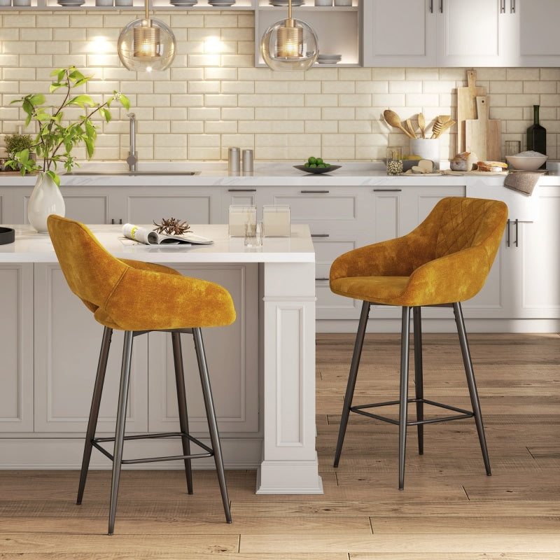 Brown Velvet Bar Stools Set of 2