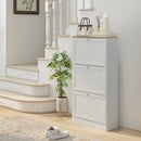 White Slim Shoe Cabinet with 3 Flip Drawers - 18 Pair Storage