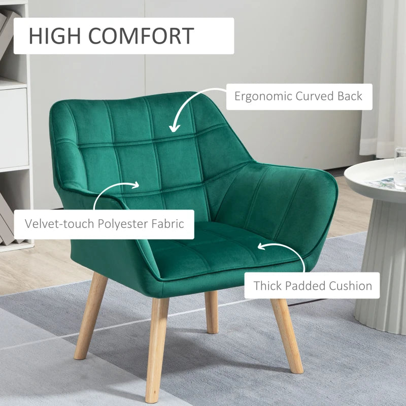 Green Upholstered Armchair with Wide Arms and Slanted Back