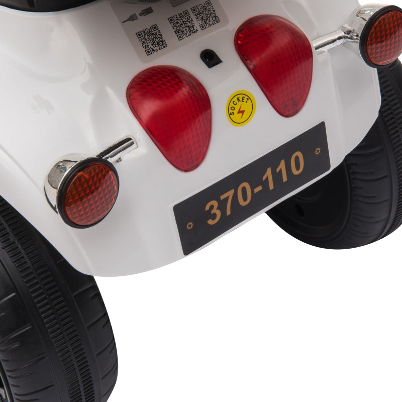 White Kids 6V Battery Powered Trike with Lights and Music