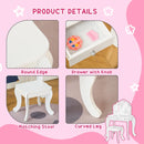 Kids White Vanity Table & Stool Set with Rotatable Mirrors - Star & Heart Pattern