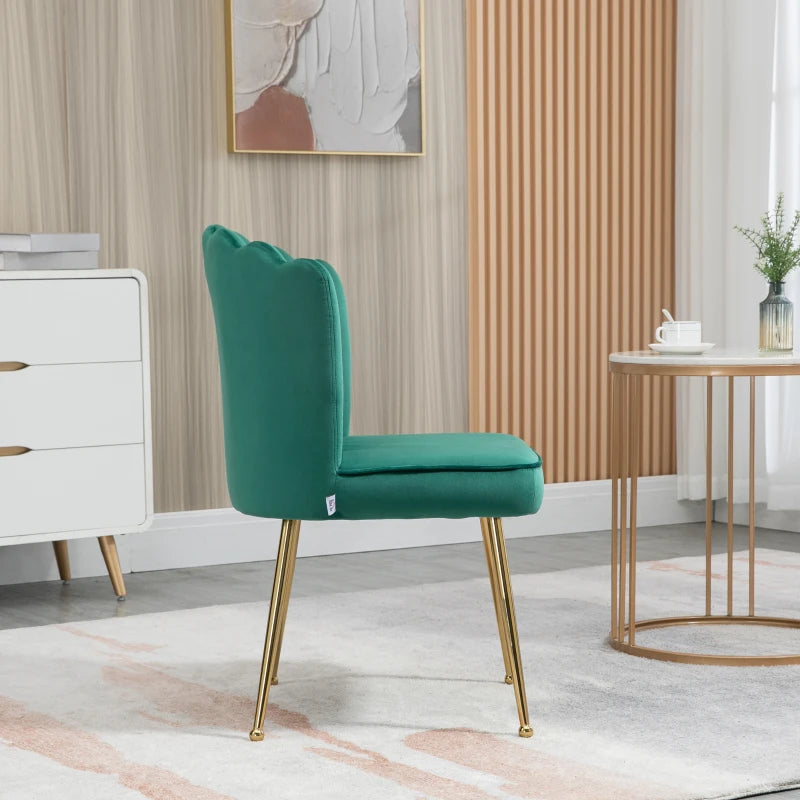 Green Velvet Dining Chairs Set of 2 with Gold Metal Legs