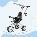 White 6-in-1 Kids Tricycle with 5-Point Harness & Canopy