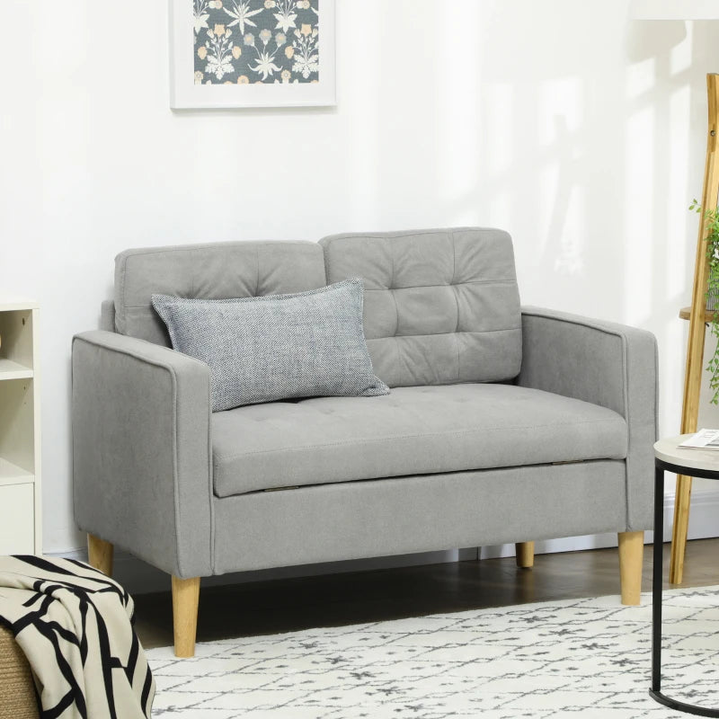 Light Grey 2 Seater Tufted Sofa with Hidden Storage