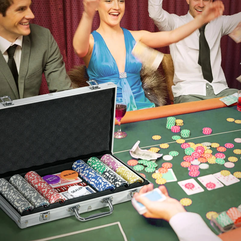 500-Piece Poker Chips Set with Mat, Cards, Dealer & Dices - Red