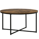 Rustic Brown Round Industrial Coffee Table with Metal Frame