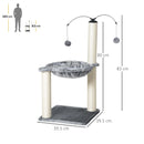 Grey Cat Tree Tower with Scratching Post, Hammock & Ball - 40x40x83 cm