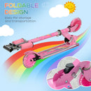 Kids Pink Scooter with Lights and Music - Adjustable Height, Foldable Frame