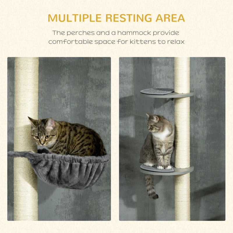 250cm Tall Cat Tree with Hammock and Scratching Post - Beige
