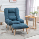 Blue Reclining Armchair with Ottoman and Adjustable Backrest