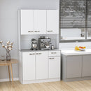White Freestanding Kitchen Storage Cabinet with 6 Doors and Drawer