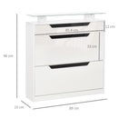 White Shoe Storage Cabinet with Slide Out Drawer and Glass Top