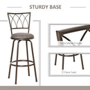 Bronze Swivel Bar Chairs Set - Upholstered Metal Frame with Backrest & Footrest