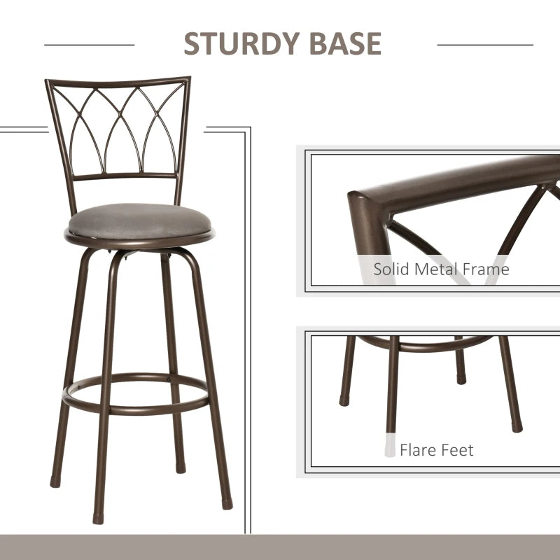 Bronze Swivel Bar Chairs Set - Upholstered Metal Frame with Backrest & Footrest