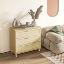 Natural Rattan 3-Drawer Boho Dresser for Bedroom, Living Room, Hallway