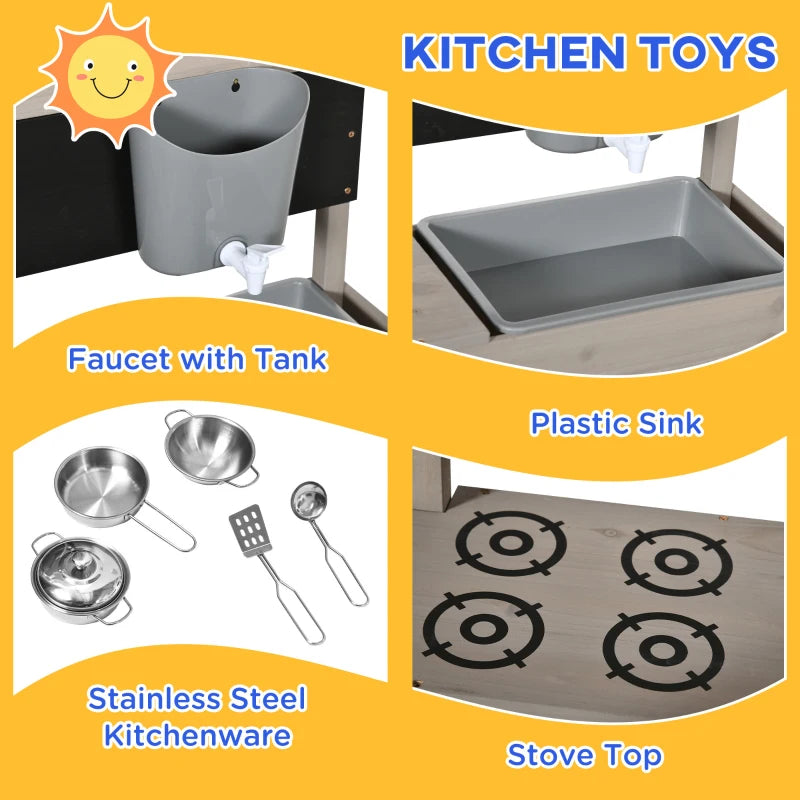 Wooden Sandbox with Canopy and Kitchen Toys for Outdoor Play - Blue