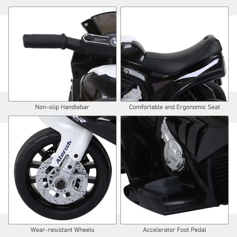 Black Electric Kids Ride-On Motorbike with Headlights and Music, 6V