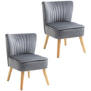 Grey Velvet Tub Accent Chairs Set of 2 - Curved Back, Wood Legs