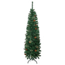 5.5FT Tall Slim Green Christmas Tree with Realistic Branches and Pine Cones