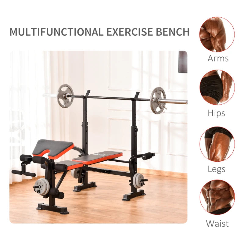 Adjustable Weight Bench with Leg Developer and Barbell Rack - Black