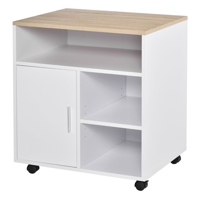 Oak Mobile Printer Stand with Storage - Modern Office Desk Unit