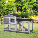 Wooden Small Pet Hutch with Wheels and Run - Brown
